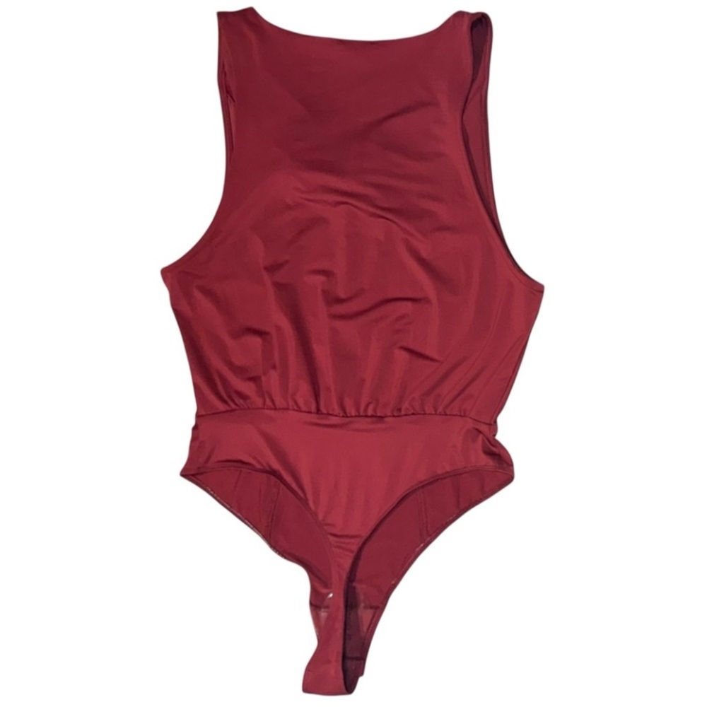 NWOT FREE PEOPLE Intimately Deep Plunge Sexy Satin Red Thong Bodysuit NWT Large - Picture 7 of 13